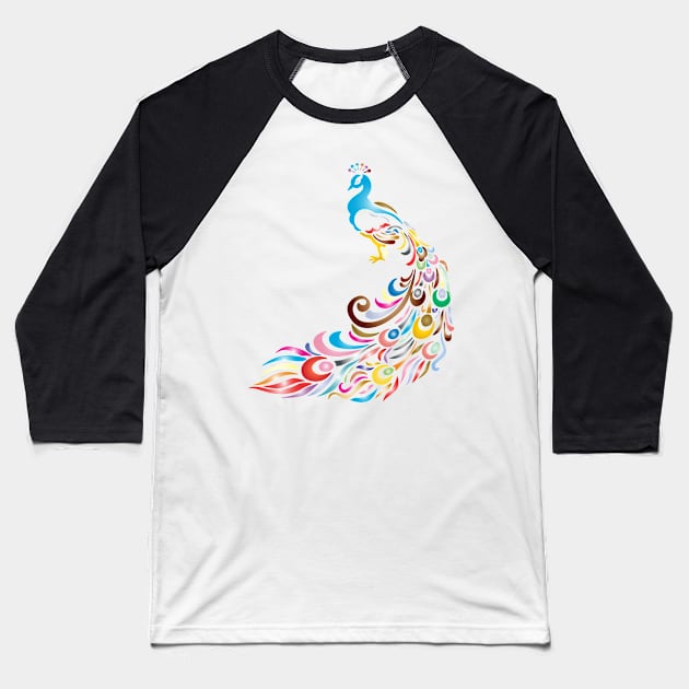 Colourful peacock Baseball T-Shirt by Montanescu